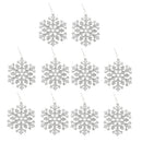 Glitter Snowflake Shape Christmas Tree Hanging Charms Home Decor Ornaments Silver Pack Of 10PCS