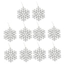 Glitter Snowflake Shape Christmas Tree Hanging Charms Home Decor Ornaments Silver Pack Of 10PCS