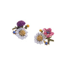 Fashion Colors Plainting Oil Flower Enamel Crystal Rhinestone Ear Stud Earrings