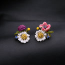 Fashion Colors Plainting Oil Flower Enamel Crystal Rhinestone Ear Stud Earrings