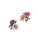 Fashion Colors Plainting Oil Flower Enamel Crystal Rhinestone Ear Stud Earrings
