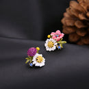 Fashion Colors Plainting Oil Flower Enamel Crystal Rhinestone Ear Stud Earrings