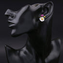 Fashion Colors Plainting Oil Flower Enamel Crystal Rhinestone Ear Stud Earrings