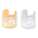 Elegant Ladies Rose Flower Print Hollow Open Wide Bangle Arm Cuff Bracelet Hand Accessory Gift