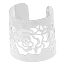 Elegant Ladies Rose Flower Print Hollow Open Wide Bangle Arm Cuff Bracelet Hand Accessory Gift