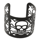 Ladies Fashion Halloween Theme Black Skull Shape Fashion Hollow Open Wide Bangle Cuff Bracelet