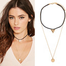 Gothic Victorian Vintage Double Layers Choker Gold Pendant Necklace