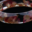 Vintage Clear Lucite Bracelet Handmade Red Real Flower Bangle