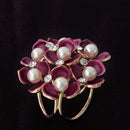 Red Flowers Crystal Faux Paerls Scarf Brooch Pins Holder Scarf Jewelry