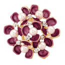 Red Flowers Crystal Faux Paerls Scarf Brooch Pins Holder Scarf Jewelry