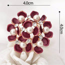 Red Flowers Crystal Faux Paerls Scarf Brooch Pins Holder Scarf Jewelry