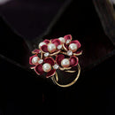 Red Flowers Crystal Faux Paerls Scarf Brooch Pins Holder Scarf Jewelry
