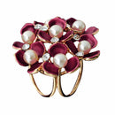 Red Flowers Crystal Faux Paerls Scarf Brooch Pins Holder Scarf Jewelry