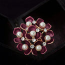 Red Flowers Crystal Faux Paerls Scarf Brooch Pins Holder Scarf Jewelry