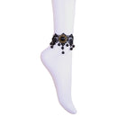 Women Black Lace Beads Rhineston Tassels Anklet Chain Foot Ankle Bracelet