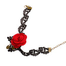 Women Gothic Black Lace Red Flower Anklet Handmade Chain Foot Ankle Bracelet