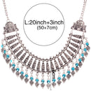Bohemian Vintage Lady Coin Tassel Fringe Statement Necklace Antique Silver