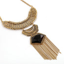 Women Jewelry Party Retro Gold Chain Tassels Crystal Pendant Statement Necklace