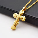 Stainless Steel Gold Engraved Cross Pendant Chain Necklace for Men Women 20 inch