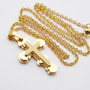 Stainless Steel Gold Engraved Cross Pendant Chain Necklace for Men Women 20 inch