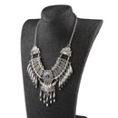 Antique Silver Blue Rhinestone Tassels Short Clavicle Chain Pendant Necklace
