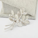 Lady Jewelry Silver Olive branch Shape Crystal Clothing Accessory Brooch Pin