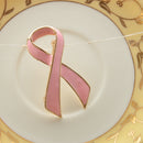 Pink Enamel Breast Cancer Awareness Charity Ribbon Brooch Pin w/ Gold Edge