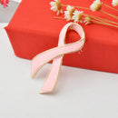 Pink Enamel Breast Cancer Awareness Charity Ribbon Brooch Pin w/ Gold Edge