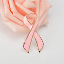 Pink Enamel Breast Cancer Awareness Charity Ribbon Brooch Pin w/ Gold Edge