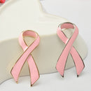 Pink Enamel Breast Cancer Awareness Charity Ribbon Brooch Pin w/ Gold Edge