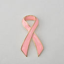 Pink Enamel Breast Cancer Awareness Charity Ribbon Brooch Pin w/ Gold Edge