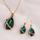 European Party Rhinestone Green Simple Dangle Earrings Necklace Women Jewelry Sets