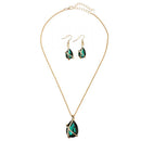 European Party Rhinestone Green Simple Dangle Earrings Necklace Women Jewelry Sets