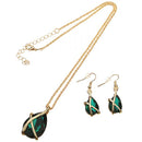 European Party Rhinestone Green Simple Dangle Earrings Necklace Women Jewelry Sets