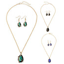 European Party Rhinestone Green Simple Dangle Earrings Necklace Women Jewelry Sets