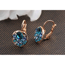 Rose Gold Plated Blue Rhinestone Clip Earrings Women Wedding Party Jewelry