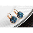 Rose Gold Plated Blue Rhinestone Clip Earrings Women Wedding Party Jewelry