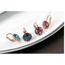 Rose Gold Plated Blue Rhinestone Clip Earrings Women Wedding Party Jewelry