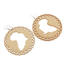 Unfinished Wooden Earring Africian Map Cutout Drop Hook Earring Jewelry