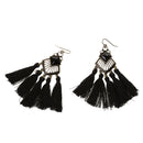 Vintage Black Chandelier Tassel Fringe Ear Stud Dangle Earring Women Statement Jewelry