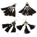 Vintage Black Chandelier Tassel Fringe Ear Stud Dangle Earring Women Statement Jewelry