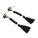 Vintage Beads Long Black Tassel Ear Stud Dangle Earring Women Charms Jewelry
