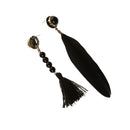 Retro Black Tassel Thread Feather Asymmetric Ear Studs Dangle Earring Women Charms Jewelry Gift