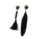 Retro Black Tassel Thread Feather Asymmetric Ear Studs Dangle Earring Women Charms Jewelry Gift