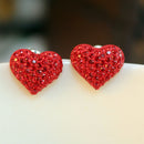 Women Sweet Cute Ear Stud Crystal Rhinestone Love Red Heart Stud Earrings for Party