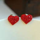 Women Sweet Cute Ear Stud Crystal Rhinestone Love Red Heart Stud Earrings for Party