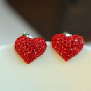 Women Sweet Cute Ear Stud Crystal Rhinestone Love Red Heart Stud Earrings for Party