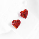 Women Sweet Cute Ear Stud Crystal Rhinestone Love Red Heart Stud Earrings for Party