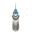 Boho Gypsy Turquoise Feather Leaf Tassel Dangle Drop Earring Antique Silver