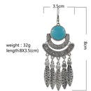 Boho Gypsy Turquoise Feather Leaf Tassel Dangle Drop Earring Antique Silver